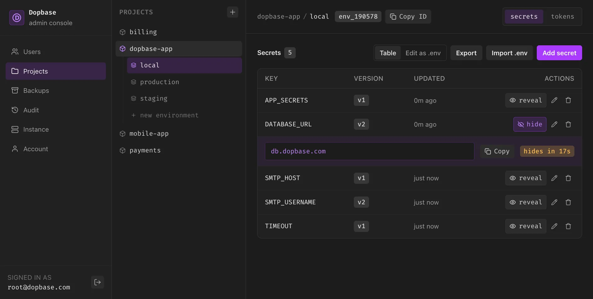 Admin Console Interface